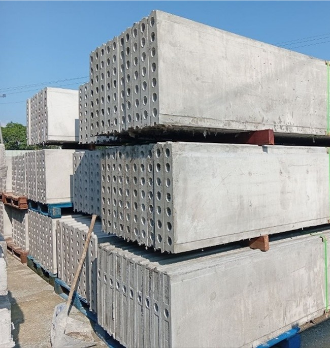 ProBloc precast wall panels — stacked yard view
